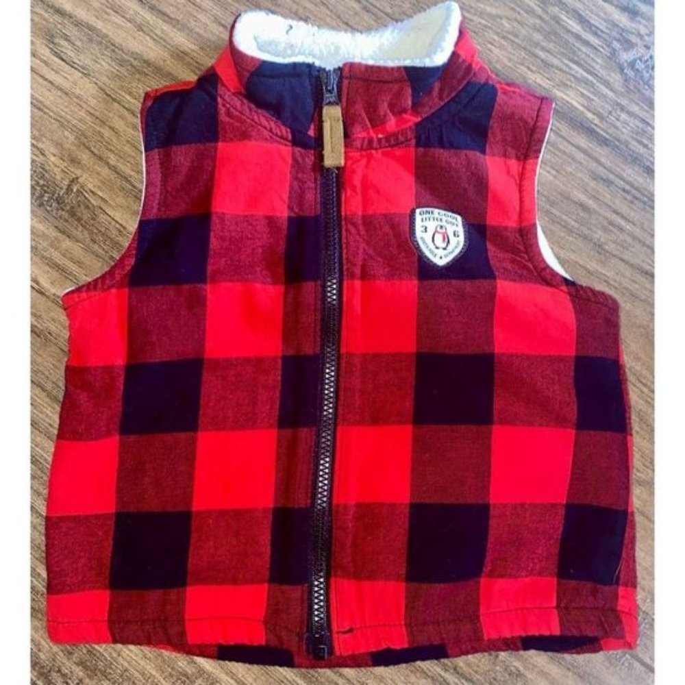 Baby Infant Carter’s Buffalo Check Fleece Lined Vest 9 Months